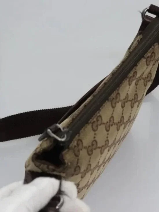 GUCCI GG Canvas Shoulder Bag Beige Brown gold - Picture 6 of 16